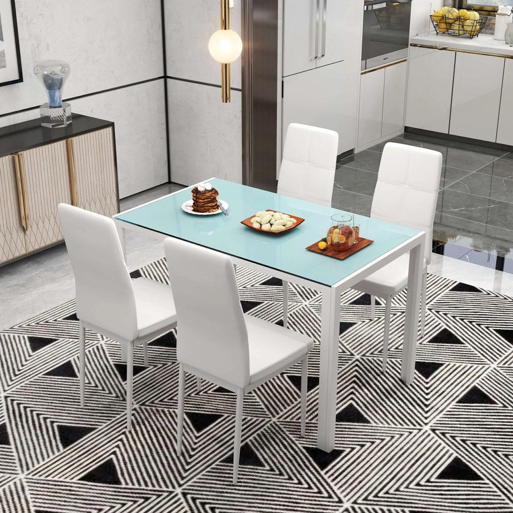 HOMCOM Set Masa pentru 4 Persoane cu 4 Scaune Tapițate, Design Modern și Elegant, Ideal pentru Dining, Alb | Aosom Romania
