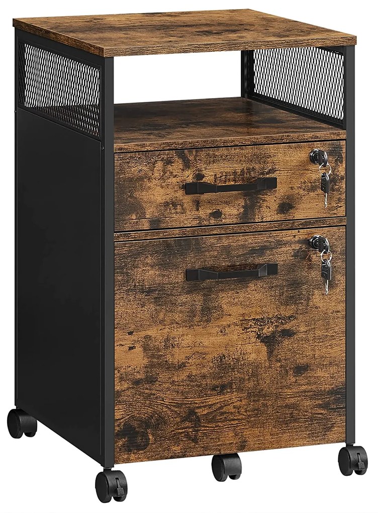 dulap de dosar cu două sertare care se încuie, 42 x 69 x 44 cm, maro/negru