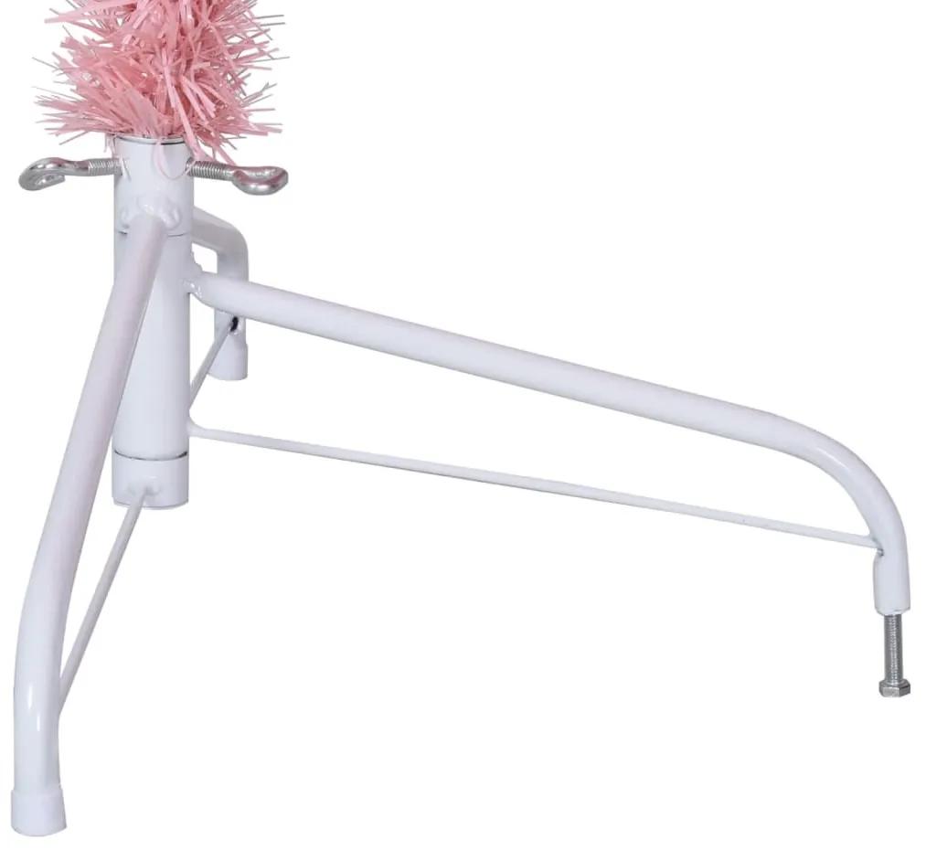 Jumatate brad de Craciun artificial cu suport, roz, 180 cm, PVC 1, Roz, 180 x 115 cm