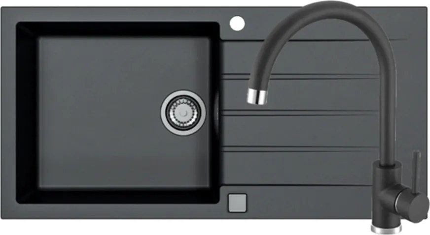 Set chiuveta bucatarie Alveus Cadit 50 negru 100x50 cm si baterie Kati monocomanda