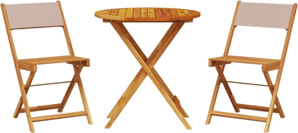 vidaXL Set mobilier bistro, 3 piese, textil taupe/lemn masiv
