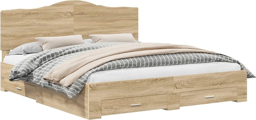 vidaXL Cadru de pat cu sertar Stejar Sonoma 200 x 200 cm Lemn compozit