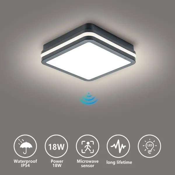 Brilagi - Corp de iluminat LED de exterior cu senzor BENE, 18W, 230V, 22x22 cm, IP54