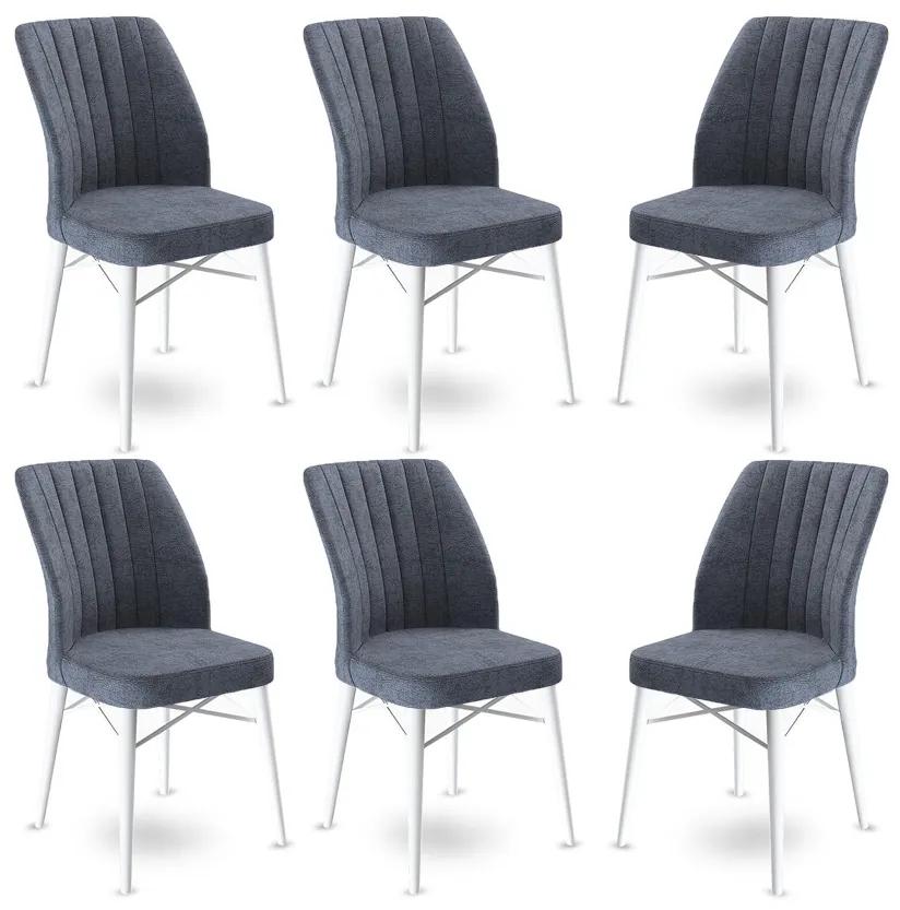 Set 6 scaune haaus Flex, Fum/Alb, textil, picioare metalice
