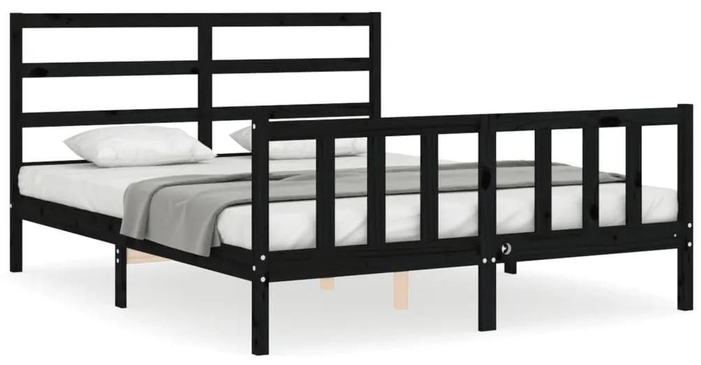 3191915 vidaXL Cadru de pat cu tăblie, negru, king size, lemn masiv