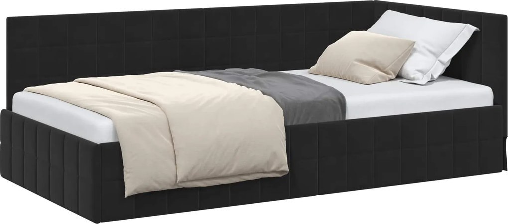 vidaXL Cadru de pat colțar cu headboard Negru 100 cm x 200 cm Catifea