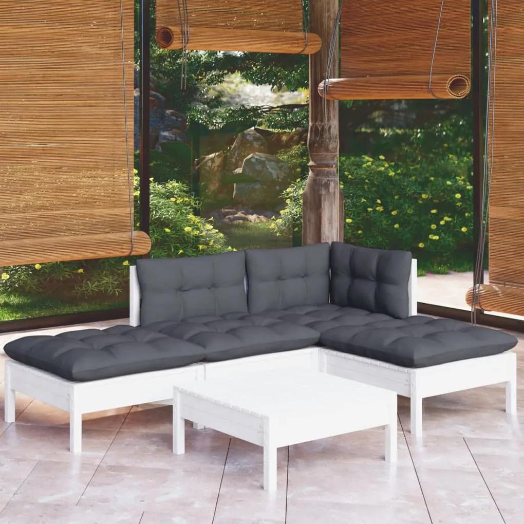 3096293 vidaXL Set mobilier de grădină cu perne, 5 piese, alb, lemn de pin