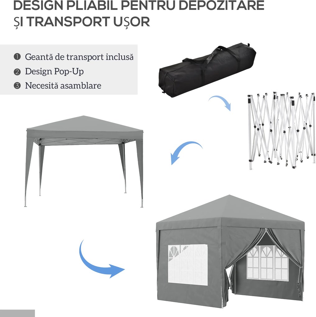 Outsunny Foișor de Grădină Impermeabil, cu Panouri Laterale Pliabile din Oțel și Acoperiș, 2,95x2,95x2,58 m, Verde | Aosom Romania