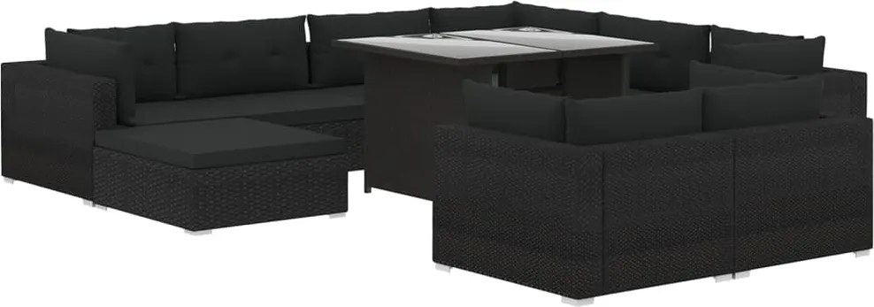 vidaXL Set mobilier de grădină cu perne, 10 piese, negru, poliratan