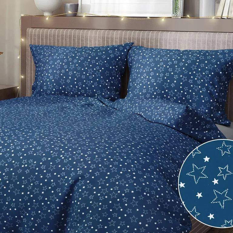 Goldea lenjerie de pat din bumbac - model x-16 de crăciun - steluțe albe pe albastru 140 x 200 și 70 x 90 cm