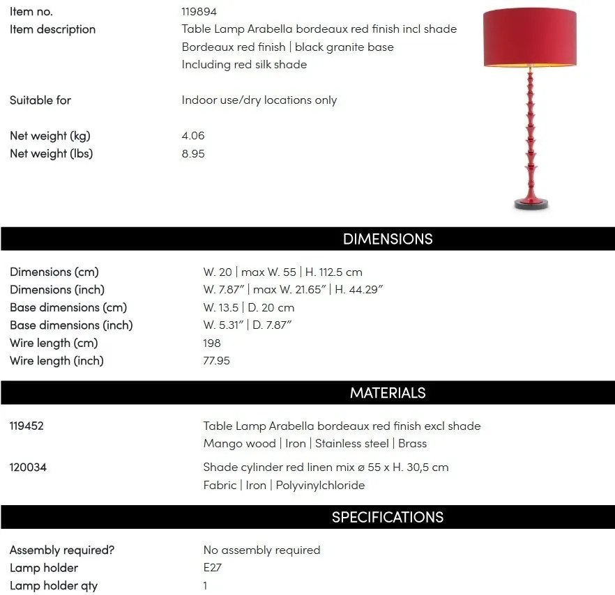 Veioza, Lampa de masa LUX Arabella rosu