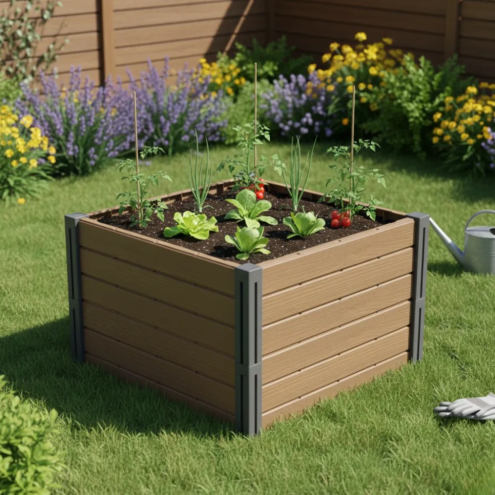 Strat înălțat BASE PLANT, 61x61x46cm, maro natural Prosperplast