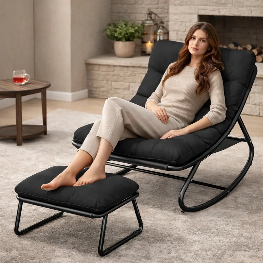 Balansoar cu scaun pentru suport picioare, cadru metalic, pentru uz interior și exterior, rezistent până la 150 kg, Negru