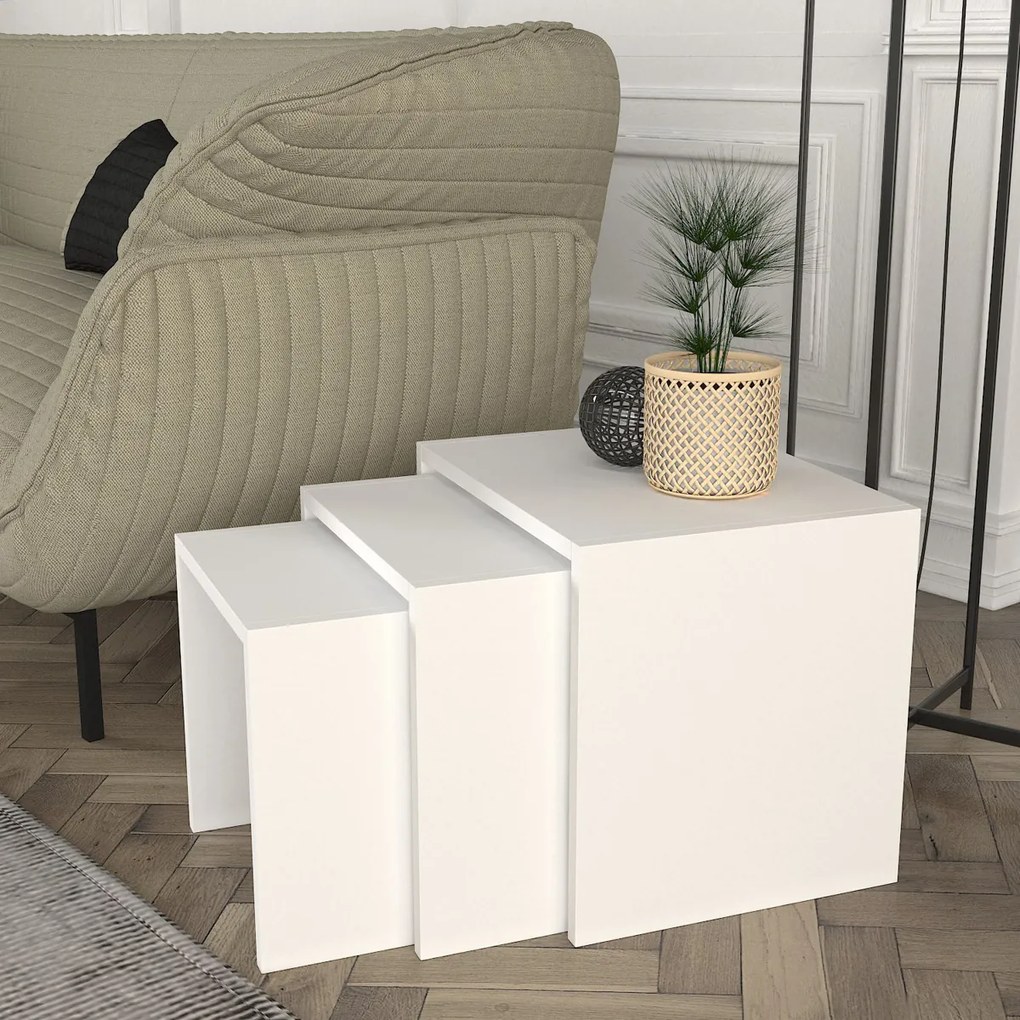 Măsuță auxiliară Zariel White, 3 buc.
