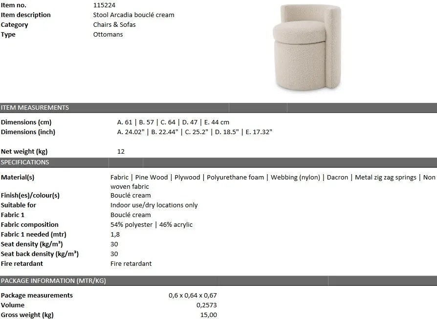 Fotoliu design LUX Arcadia, boucle crem 115224 HZ