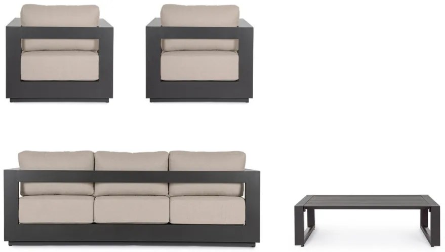 Set mobilier de gradina, 4 piese, metal / textil, antracit / bej, Moses Bizzotto