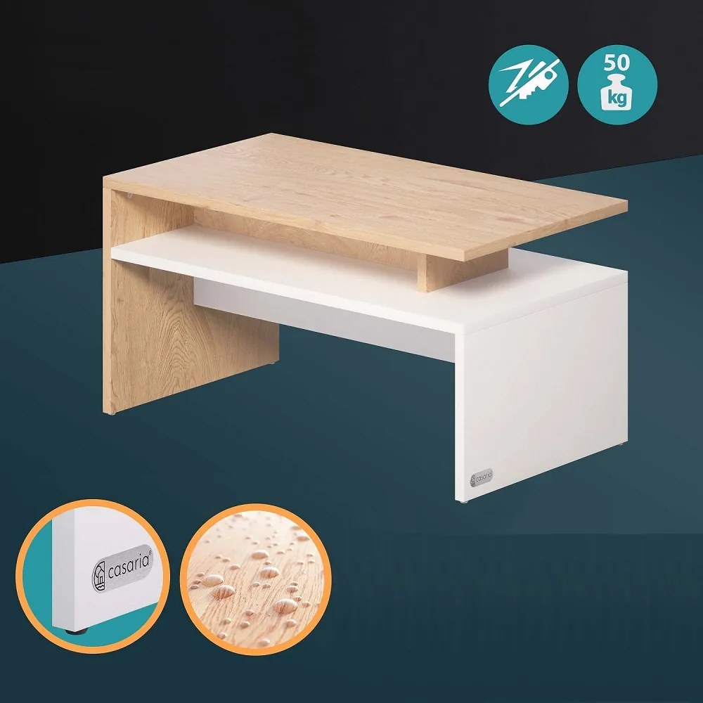 Măsuță de cafea SACRAMENTO, 95x55x50cm, alb/maro Casaria