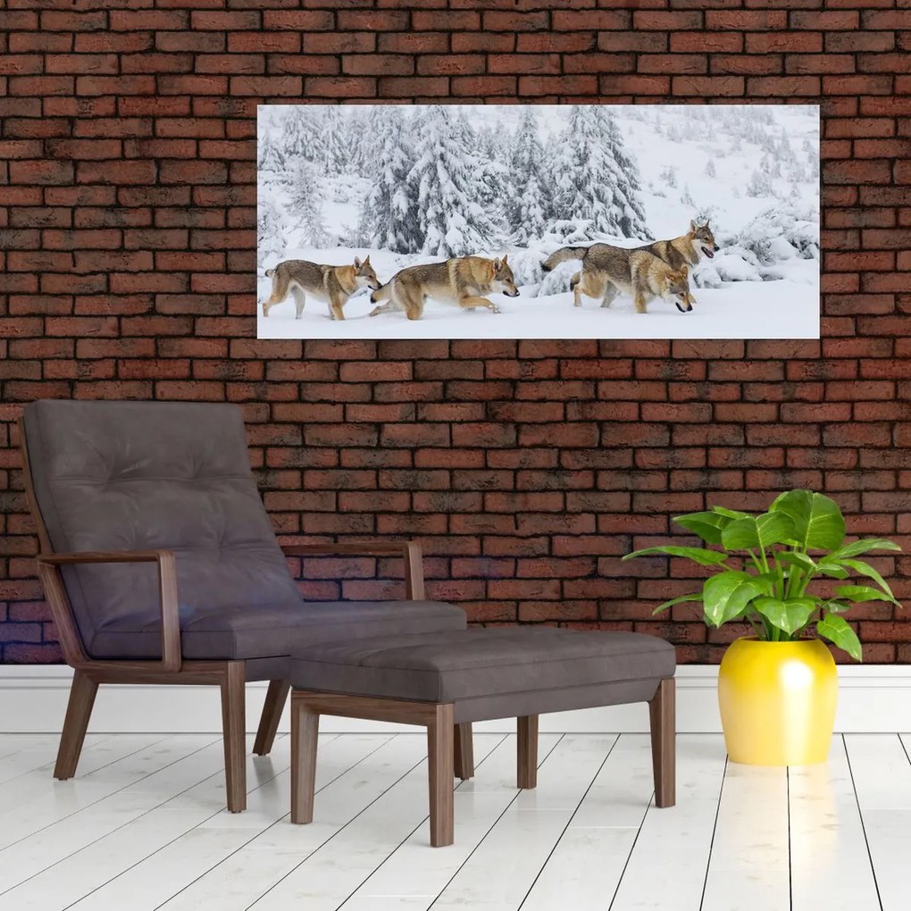 Tablou - Lupi în munți (120x50 cm)