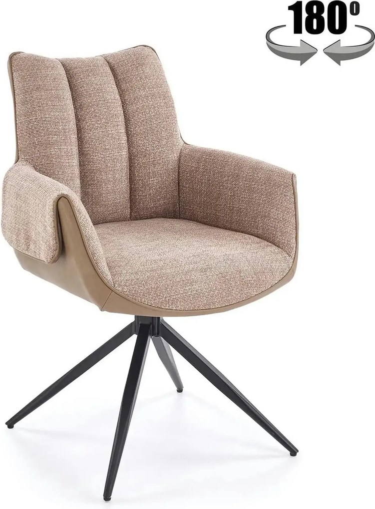 Scaun K579, maro/negru, stofa clasica/piele ecologica/otel, 65x64x87 c