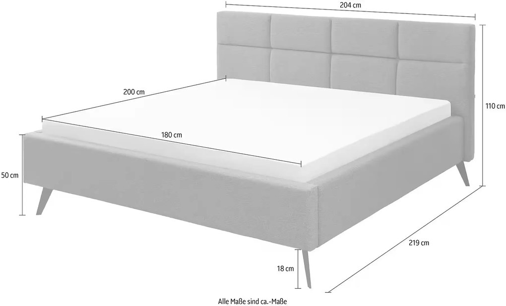 Cadru pat 180x200 cm, pe picioare metalice înalte, material țesătură, culoare gri