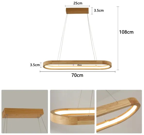 Brilagi - Lampă suspendată pe cablu UMEA WOOD, LED/30W/230V, 70x20 cm, lemn de cauciuc