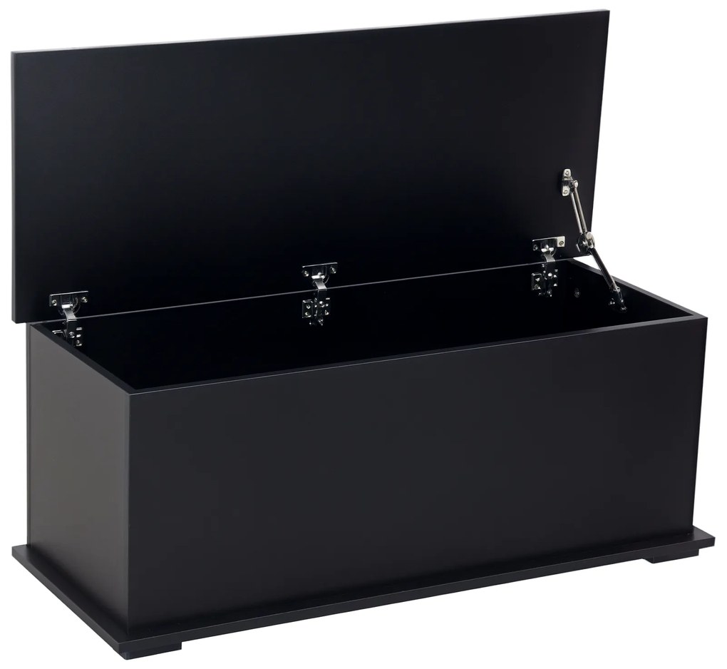 HOMCOM Cutie de depozitare cutie pentru jucării cu capacitate mare de depozitare și balamaua blocată din lemn 100 x 40 x 40 cm negru | Aosom Romania