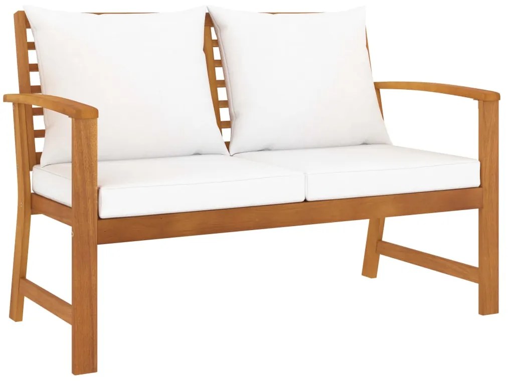 vidaXL Bancă de grădină, 120 cm, cu pernă crem, lemn masiv de acacia