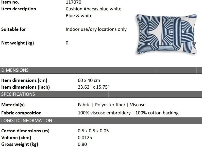 Perna decorativa design LUX Abacas albastru, alb