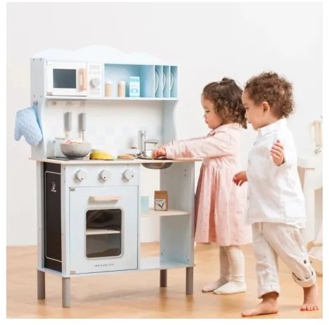 Bucătărie din lemn cu accesorii New Classic Toys albastru deschis