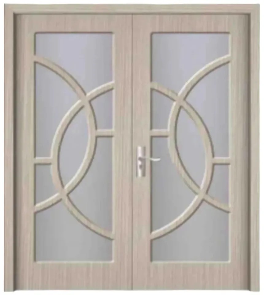 Usa Dubla de Interior din MDF Novo Doors ND220, Geam Sablat, Cadru din Lemn Masiv, KIT COMPLET, Toc , Manere si balamale incluse (Culoare: Alb, Toc: