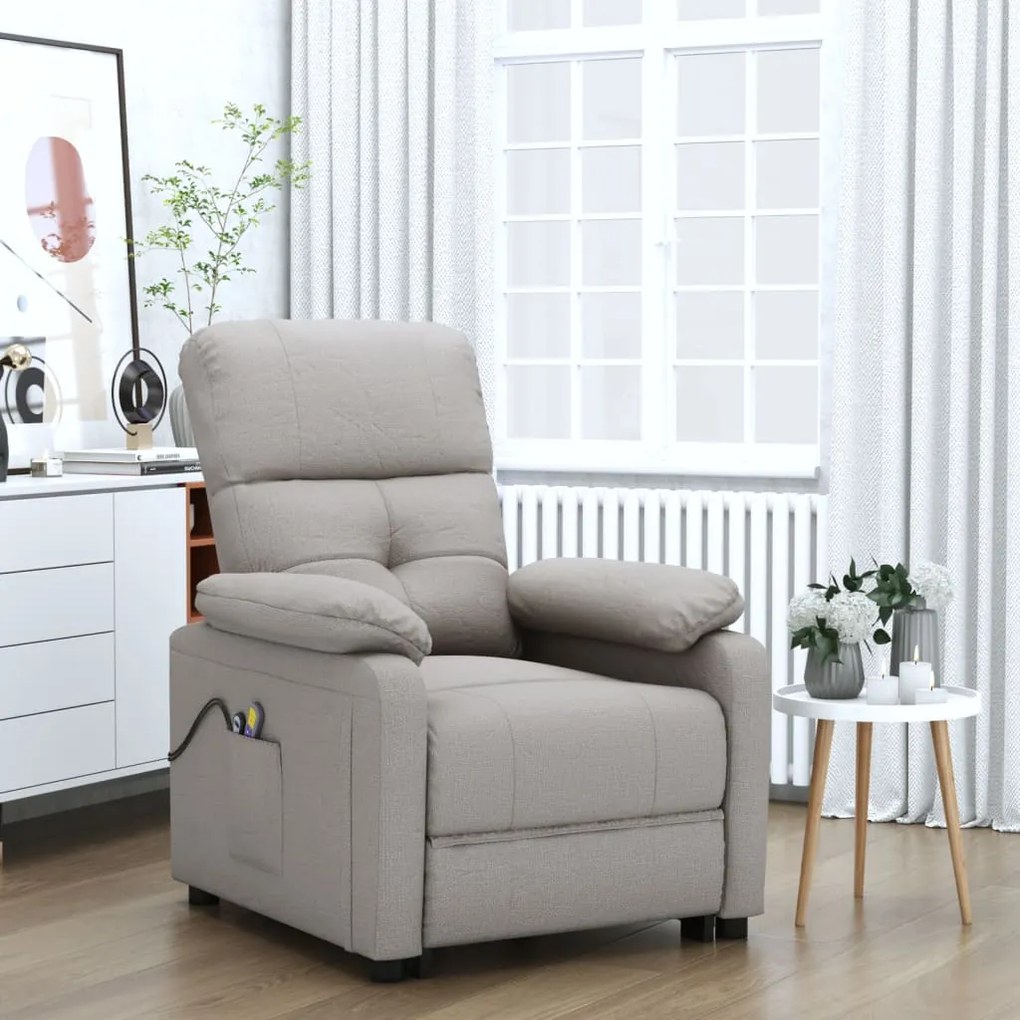 3073820 vidaXL Fotoliu de masaj electric rabatabil, gri taupe, textil