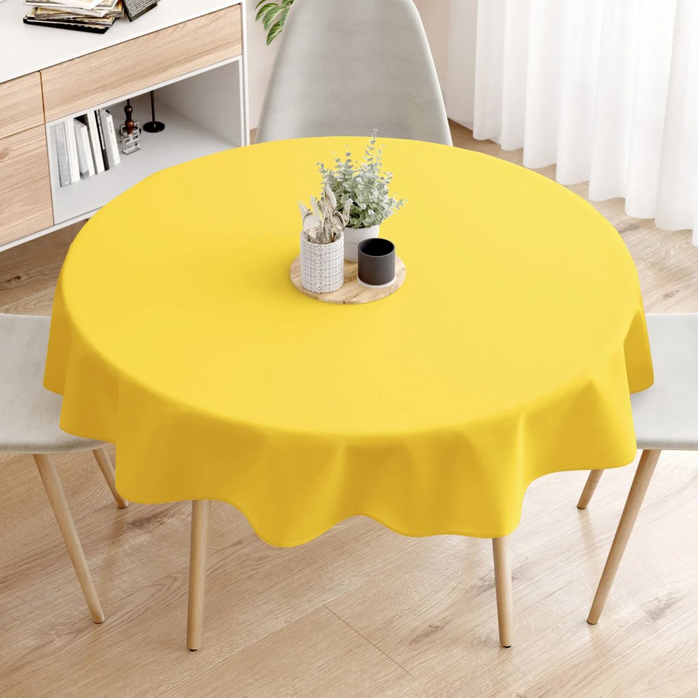 Goldea față de masă 100% bumbac galben - rotundă Ø 130 cm