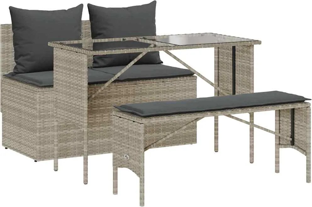 vidaXL Set mobilier de grădină cu perne, 3 piese,gri deschis,poliratan