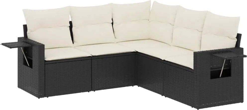 vidaXL Set mobilier de grădină cu perne, 5 piese, negru, poliratan
