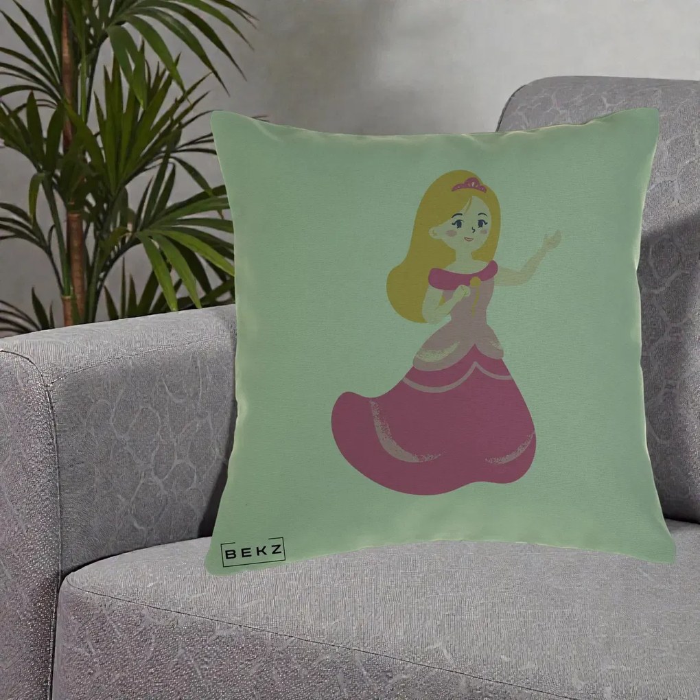 Perna Personalizata Printesa Roz cu Microfon, 40x40 cm, Verde, Husa Detasabila, Perna Inclusa, BEKZ®
