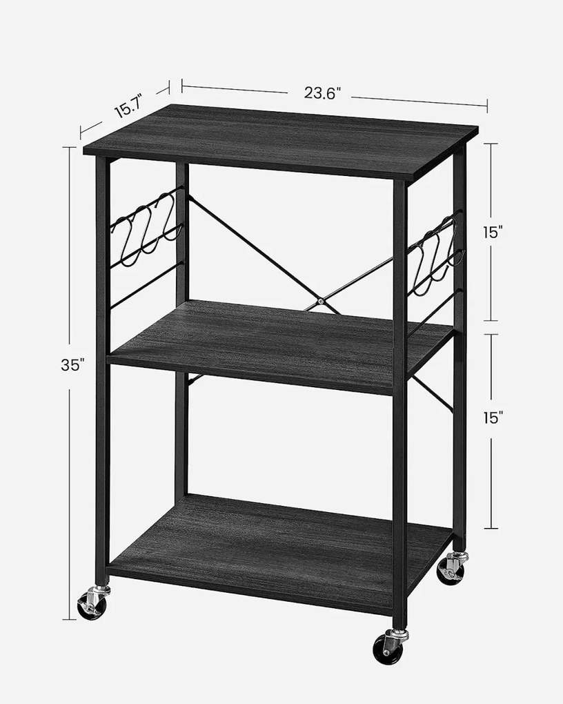 Raft bucatarie cu roti, Vasagle, Maro-Negru, 60x40x84 cm