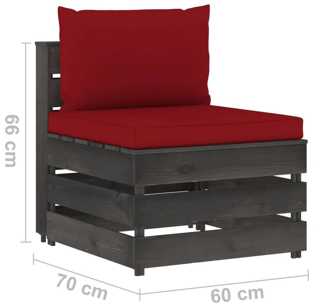 Set mobilier gradina cu perne, 5 piese, gri, lemn tratat wine red and grey, 5