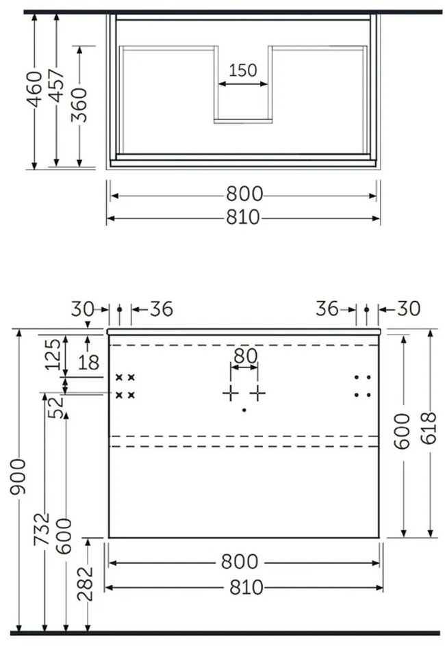 Mobilier suspendat incastrabil pentru lavoar, Joy, 80 cm alb, Rak Alb, 800x460 mm