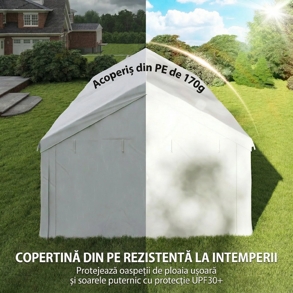 Outsunny Pavilion de Grădină 4x6 m cu Pereți Laterali, 6 Ferestre și Dublă Intrare, din Oțel Galvanizat, Alb | Aosom Romania