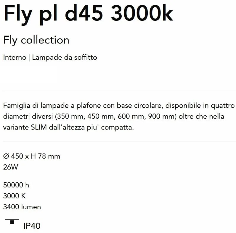 Plafoniera LED moderna Fly pl d45 3000k negru