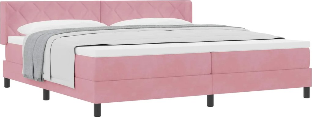 vidaXL Pat cu arcuri cu saltea cu headboard Roz 200 x 200 cm Poliester
