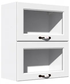 Corp superior vitrina 60 cu 2 usi orizontale Zebra MDF alb drept