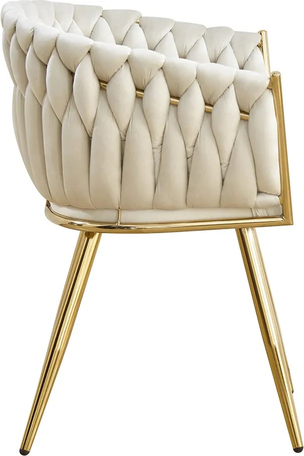 Scaun dining din catifea cu cadru metalic auriu BUC 261 crem