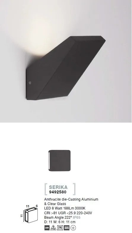 Aplica LED de perete pentru iluminat exterior IP65 SERIKA
