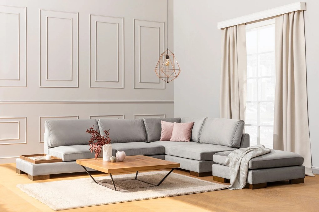 Canapea de colț Tulip Corner Right With Pouf - Light Grey