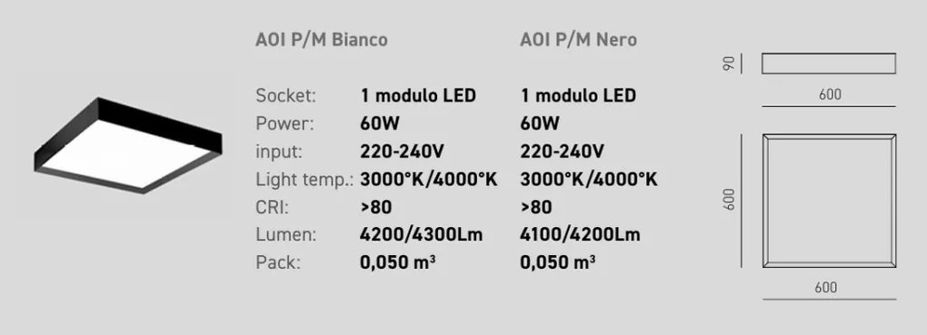 Plafoniera LED AOI 60x60cm, alb sau negru