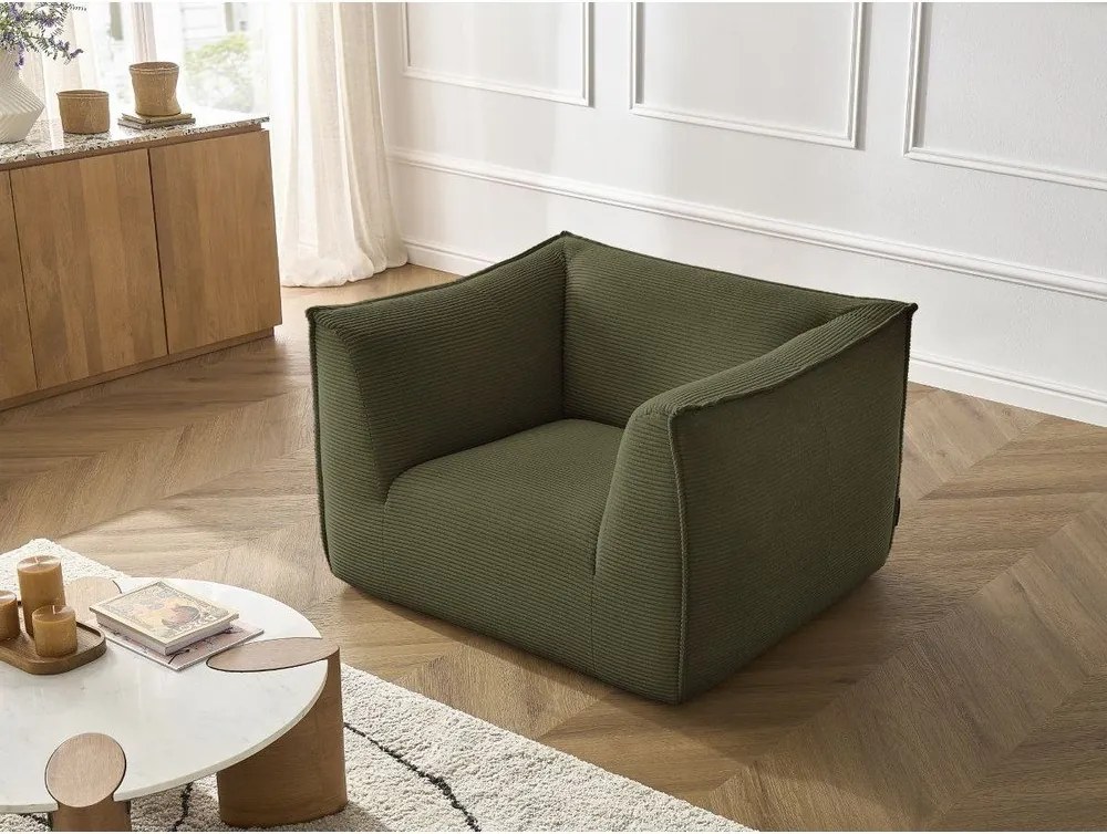 Fotoliu verde cu tapițerie din catifea reiată Giorgia – Bobochic Paris