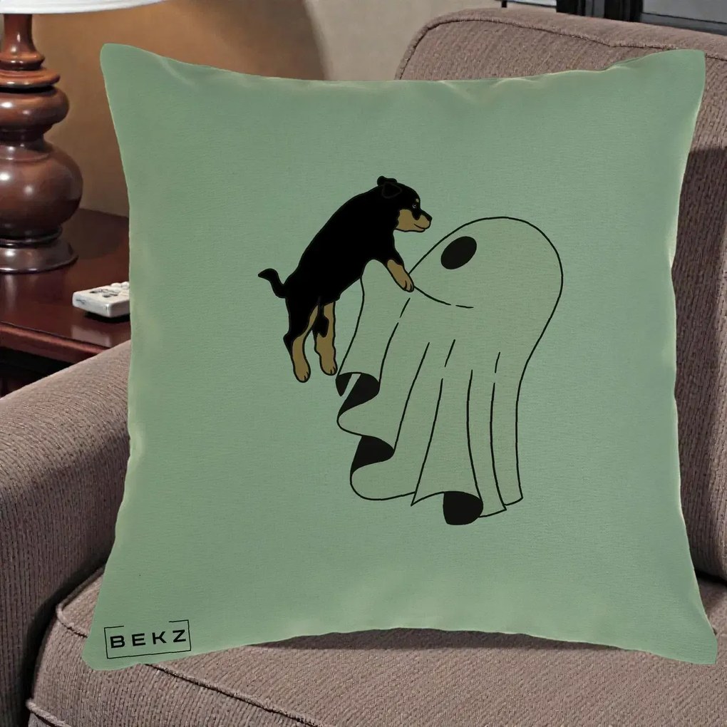 Perna Decorativa Caine Rottweiler Fantoma Halloween, 40x40 cm, Verde, Husa Detasabila, Perna Inclusa, BEKZ®