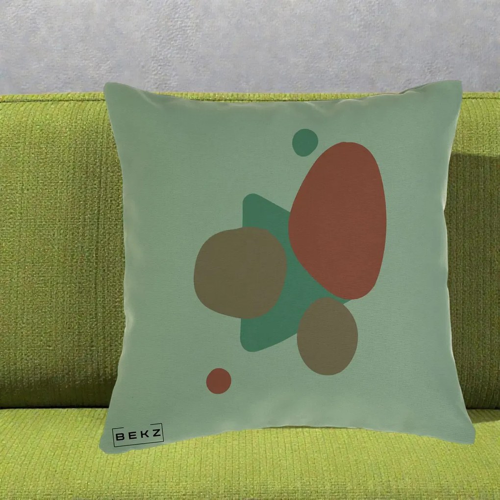 Perna Decorativa Abstract Forme Coral Turcoaz, 40x40 cm, Verde, Husa Detasabila, Perna Inclusa, BEKZ®