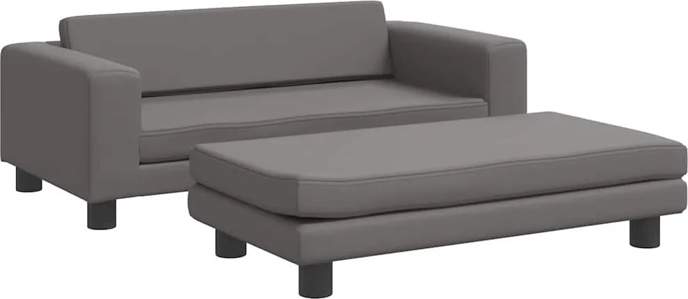 vidaXL Canapea copii cu taburet gri 100x50x30cm piele ecologică